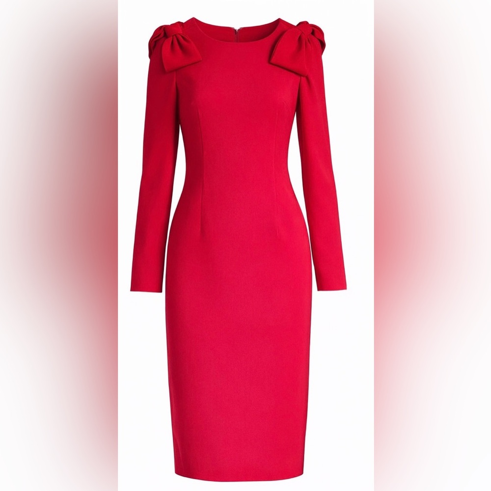 ❤️ Rickie Freeman for Teri Jon Red Bow Shoulder Sheath Dress – Size 12 – NWOT ❤️
